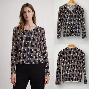 Boden Cardigan Long Sleeve Women Size 6 Button Front Abstract Printed Sweater